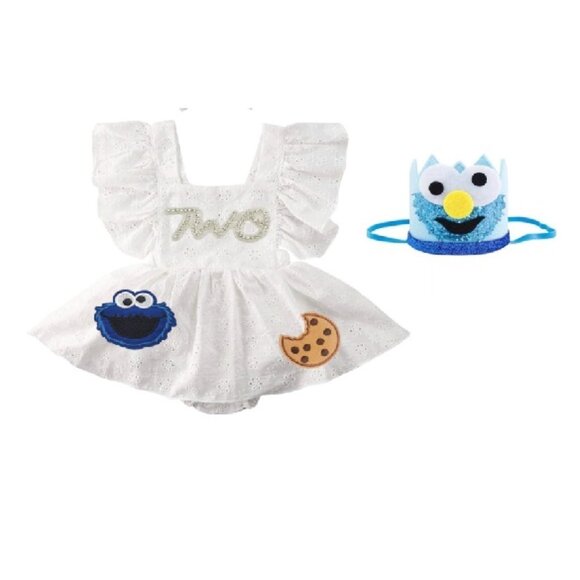 Cookie Monster Dress Second Birthday Romper Dress Clothes Sesame Street Outfit